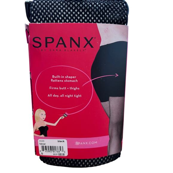 Spanx Control Top Fishnet Tights Women Size G Black New - Picture 3 of 5